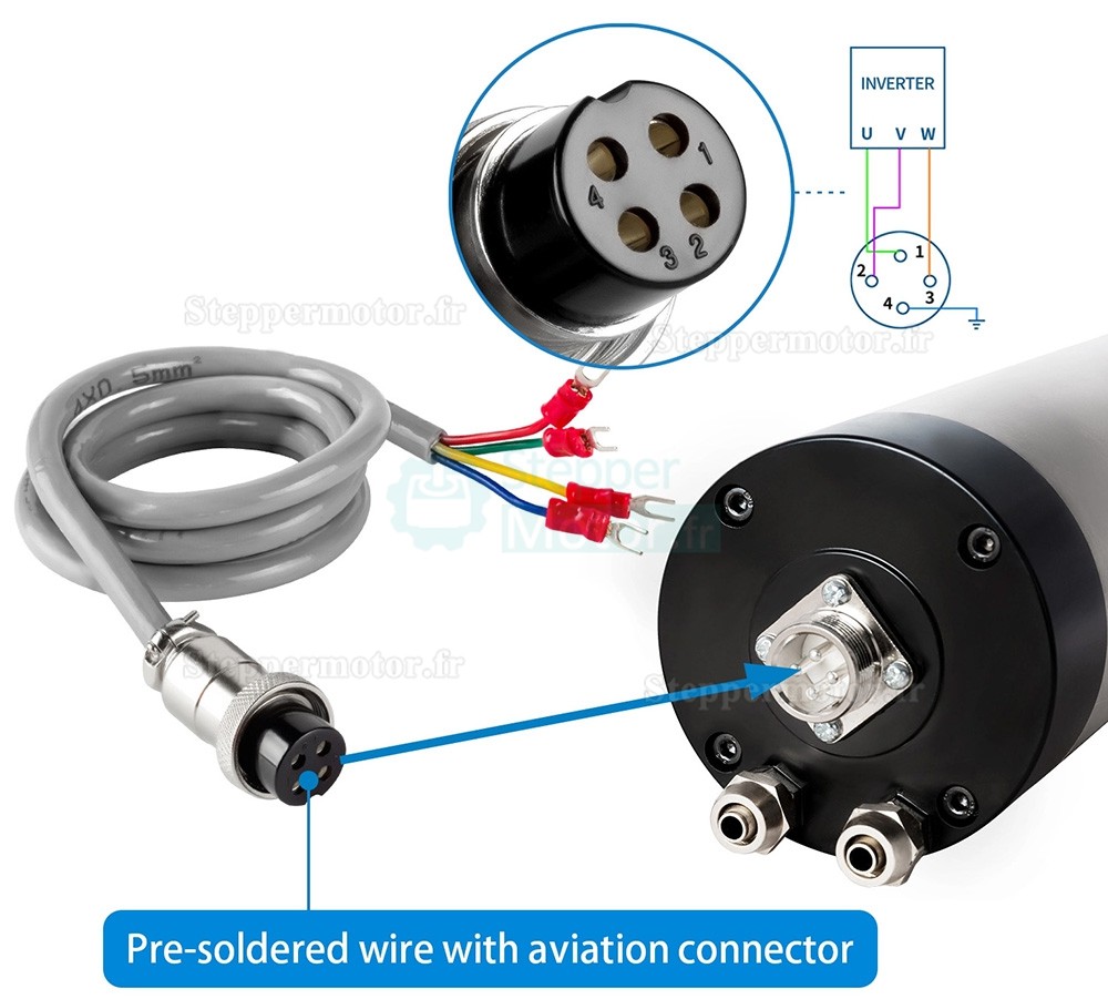 2,5kW 220V/380V Kit moteur de broche refroidi par eau Huajiang-2.2+H100-2.2C2/S2/T4 avec variateur de fr&eacute;quence et pompe &agrave; eau et 13 pi&egrave;ces pinces ER20 et support